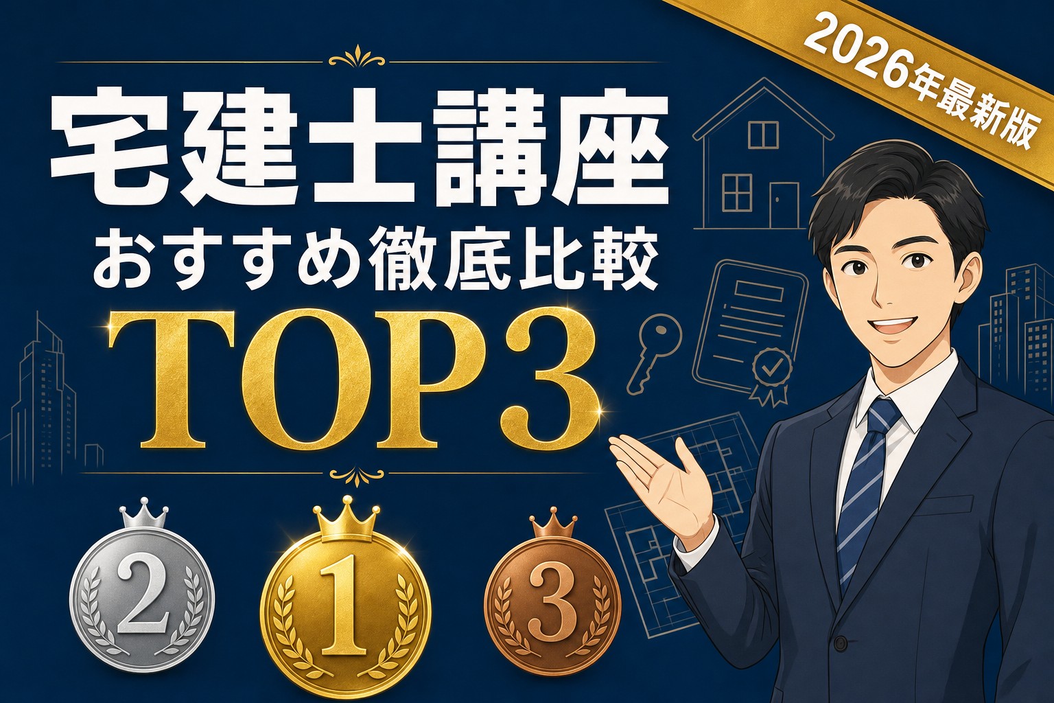 【2026年最新版】宅建士(宅地建物取引士)通信講座おすすめ比較TOP3|合格実績・合格特典・料金で徹底比較