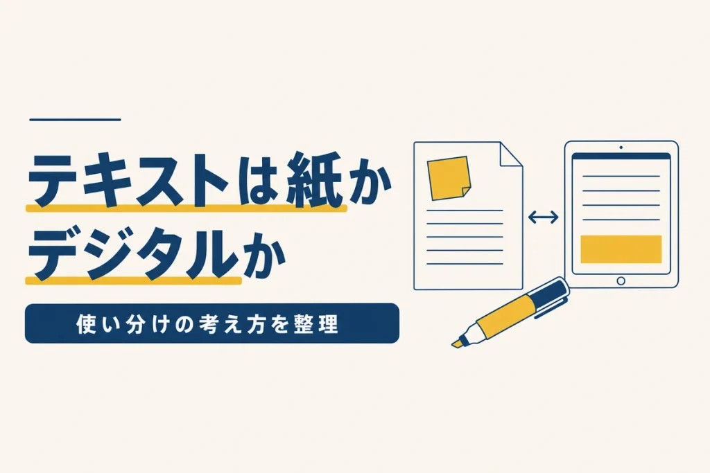 通信講座のテキストが紙とデジタルのどちらがよいかを整理した記事のアイキャッチ