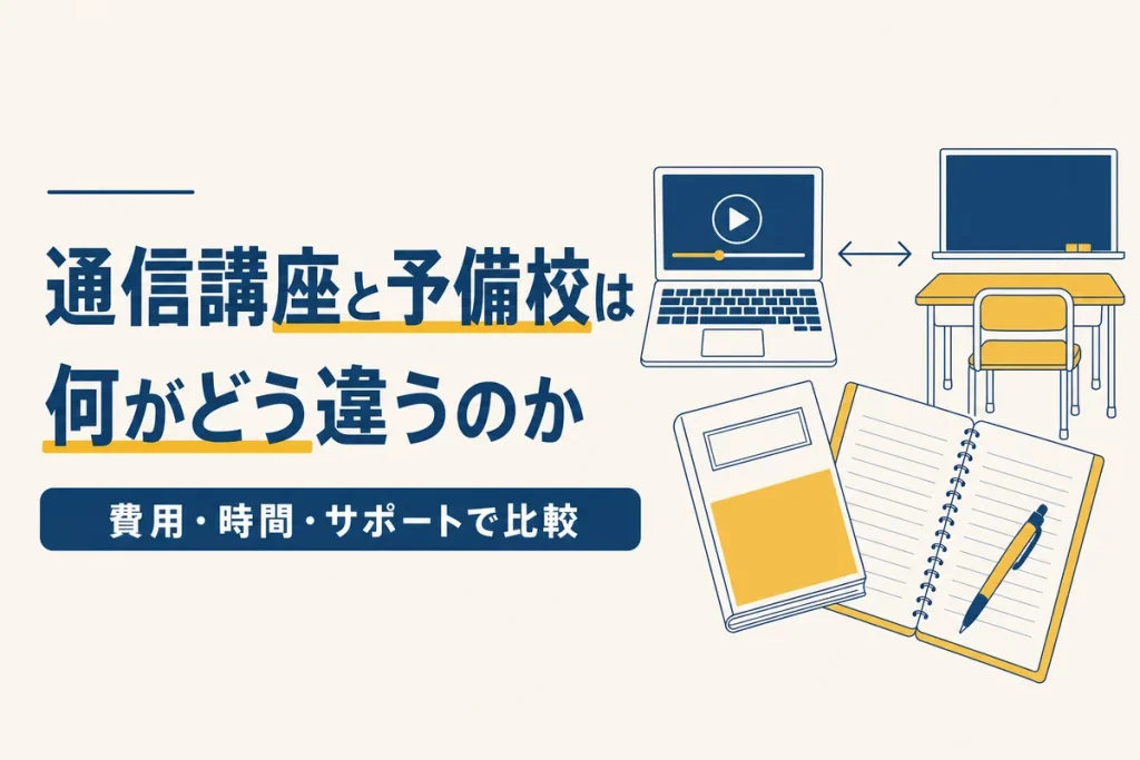 通信講座と予備校の違いを費用と時間とサポートで比較する記事のアイキャッチ